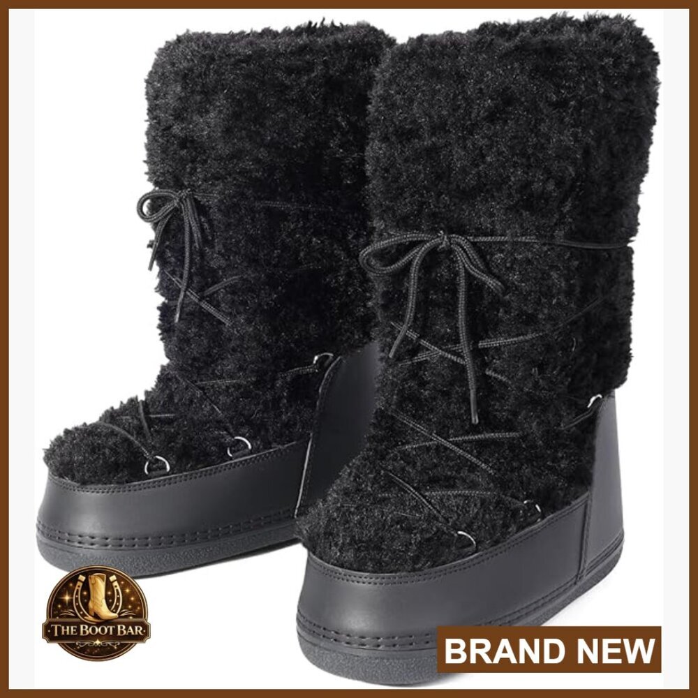 Women's Faux Fur Winter Snow Boots Waterproof Mid Calf Flat Shoes
